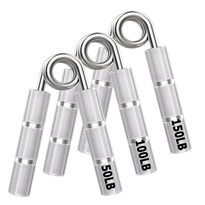 WANSPOORTS Silver Metal Hand Grip Set, 50LB-400LB No Slip Heavy-Duty Grip Strengthener Great Wrist & Forearm Hand Exerciser, Home Gym, Hand Gripper Grip Strength Trainer (Silver 3Pack(50LB-150LB))
