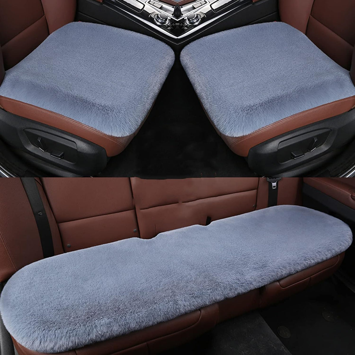 1 Set 3 pcs Soft Fluffy Auto Seat Cover Faux Wool Auto Front & Back Seat Pad Car Seat Cover Protector Cushion Soft Warm for Winter Mat Universal Fit (Wine red)