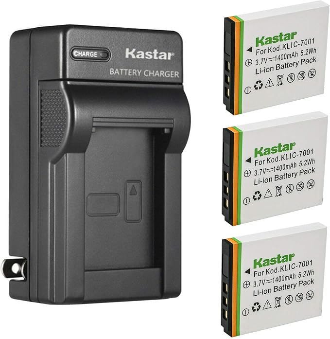 Kastar 3-Pack K7001 Battery and AC Wall Charger Replacement