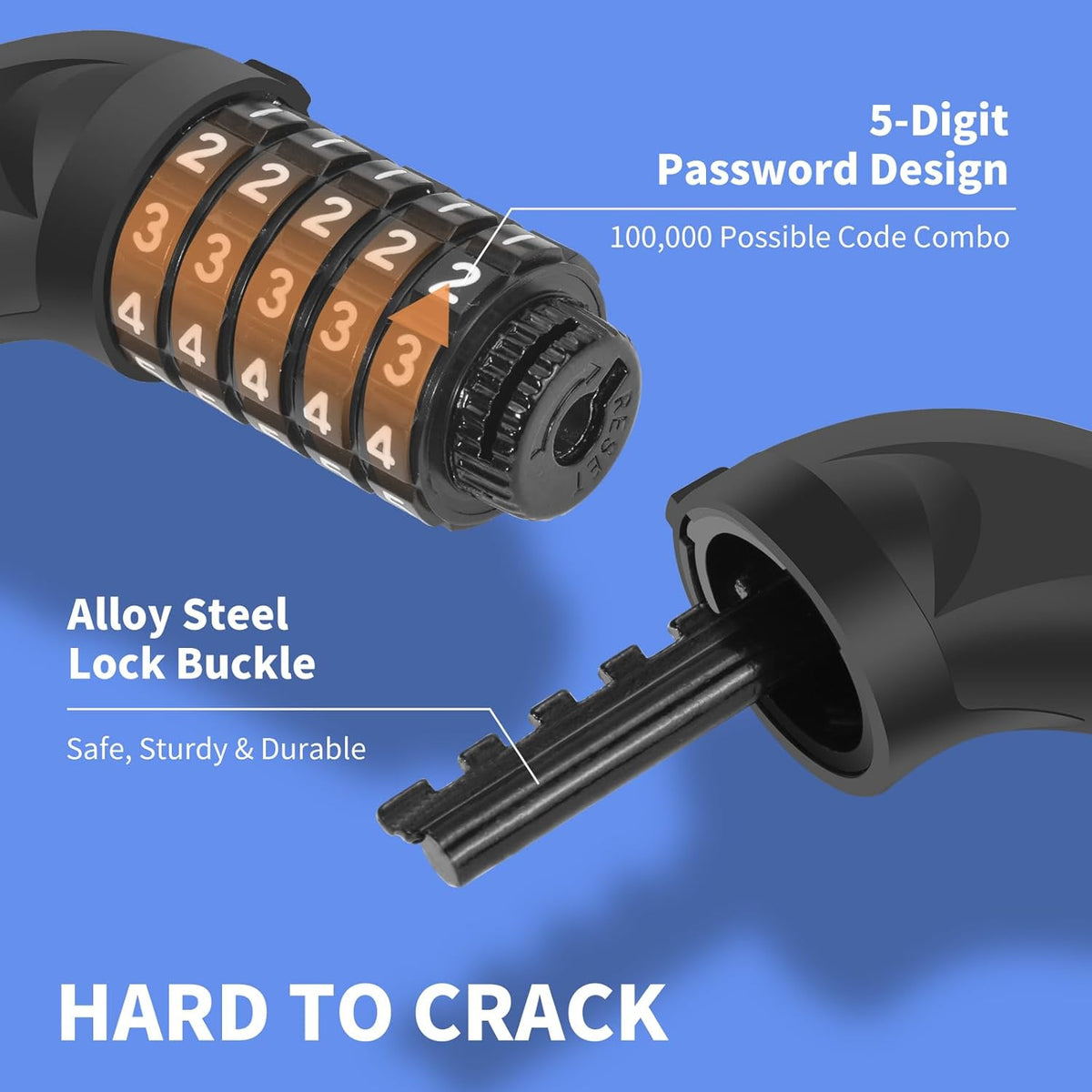 Topcrown Bike Chain Lock - 3.2Ft Long High-Security Anti-Theft Keyless Lock for Bikes & Scooters | Black