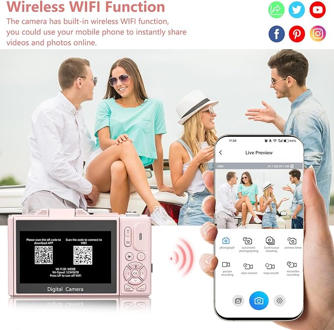 Digital Camera for Photography, 4K Vlogging Camera for YouTube 3" 180° Flip