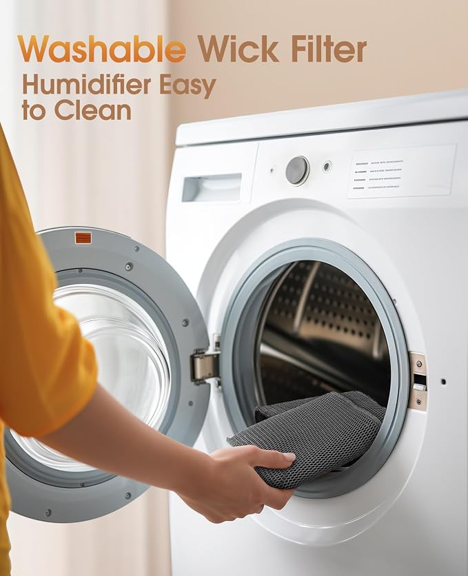Reuseable Wick Evaporative Humidifier for Bedroom Quiet Healthy Baby Humidifier, No White Dust, Evaporative Humidifier Large Room 800ml/h 3 Speeds, 2