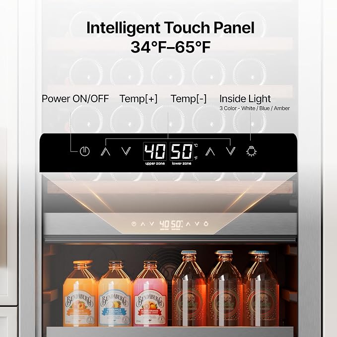 Ca'Lefort 24 Inch Dual Zone Wine & Beverage Center, 185 Can & 77 Bottle | 69-Inch Tall Wine Cellar, Quiet Inverter Compressor, 40-65°F Temperature Control, Display Shelf, Glide-Out Shelves & Drawer