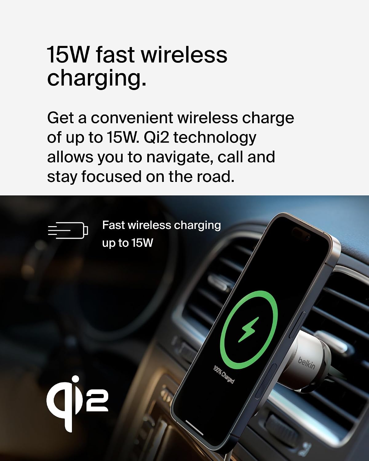Belkin 15W MagSafe-Compatible Wireless Car Charger, Vent Mount