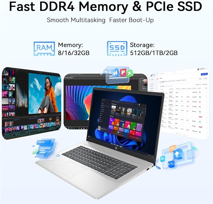 HP 17 Laptop, 17.3" HD+ Large Screen Display, Intel Core i3 8-Core Processor, 16GB RAM, 1TB PCIe NVMe SSD, Wi-Fi 6, Numeric Keypad, Copilot Key, Windows 11 Pro
