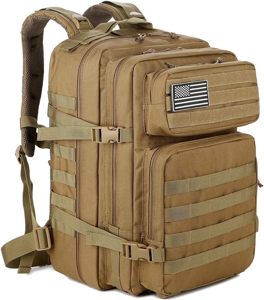 QT&QY Military Tactical Backpack - 45L Molle Army Assault Pack for Hiking & Trekking