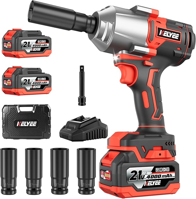 996Ft-lbs (1350N.m) Impact Wrench, 1/2" Cordless Impact Driver, 21V Brushless Impact Gun, High Torque Impact Wrench with 2x4.0Ah Battery, Power Motor Variable Speeds for Car/Pickup Truck/Mower