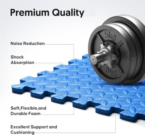 Home Gym Mat - EVA Interlocking Foam Exercise Tiles for Workouts & Play Areas | Blue, 24x24 in, 16 Tiles