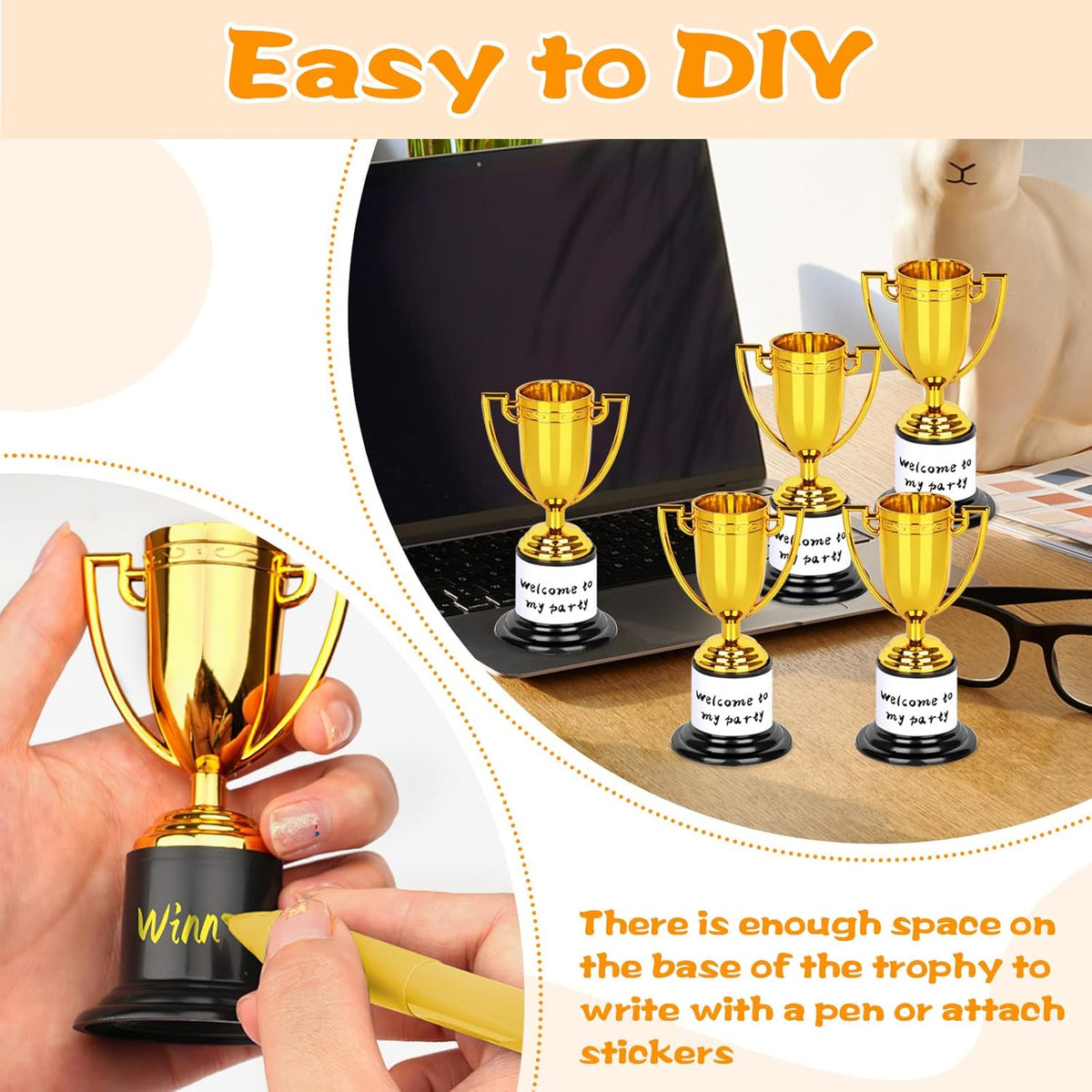 WINKIO Mini Gold Trophy Awards - 4 Inch Plastic Trophies for Kids | Perfect for Party Favors & Competitions