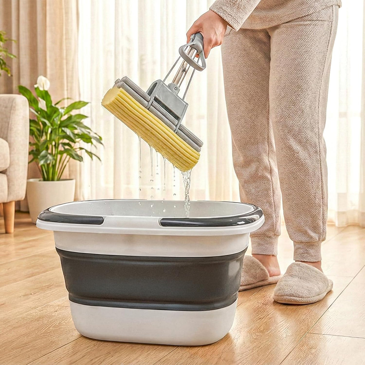 Coloch 2 Pack 16L/4.2 Gallon Collapsible Plastic Bucket, Foldable Mop Bucket Laundry Basket with Handle, Portable Water Pail Space-Saving Bucket for House Cleaning, Car Washing, Fishing, Camping