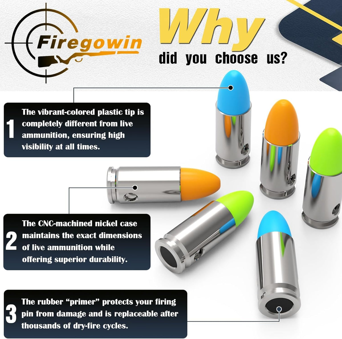 Pro Dummy Rounds Snap Caps - Reusable 9mm, 12GA, .50, .45, & .380ACP Training Rounds for Safe Dry Fire Practice | Durable Design with Secure Primer