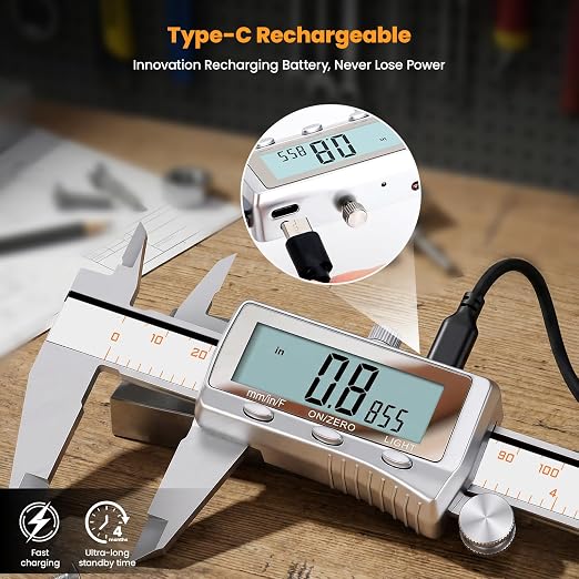 HARDELL Digital Caliper 8 Inch, Rechargeable All Metal Electronic Micrometer