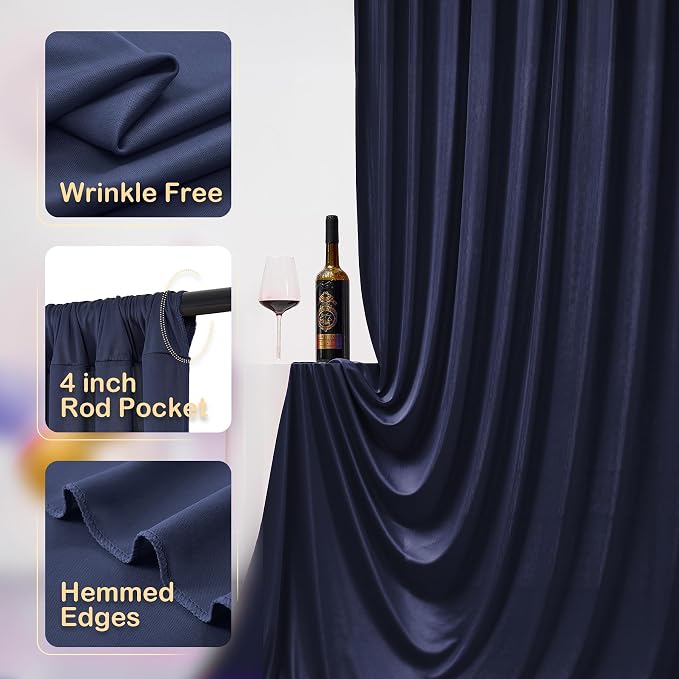 20ft x 12ft Wrinkle Free Navy Blue Backdrop Curtain