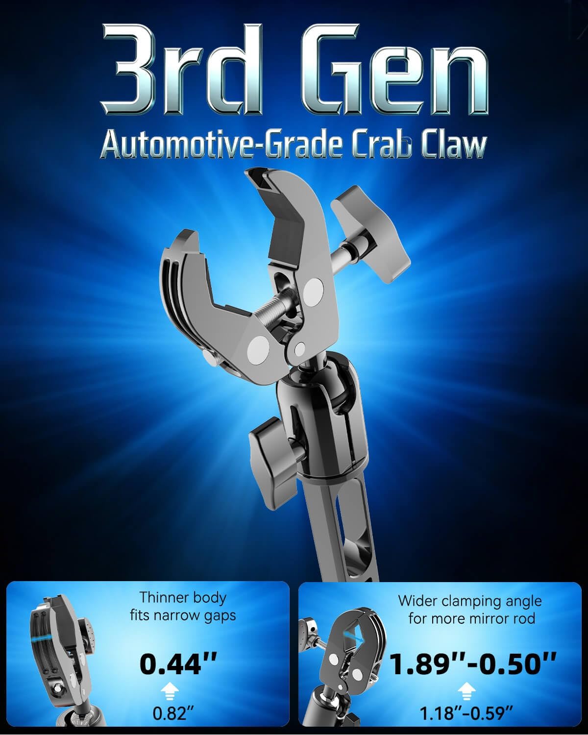 Quyee Phone Holder Car, Rear View Mirror Phone Holder - Aluminum Alloy Mount Multi-Angle Adjustment Rotatable and Retractable Compatible with All 4-7 Inch iPhone and Android Cell Phones