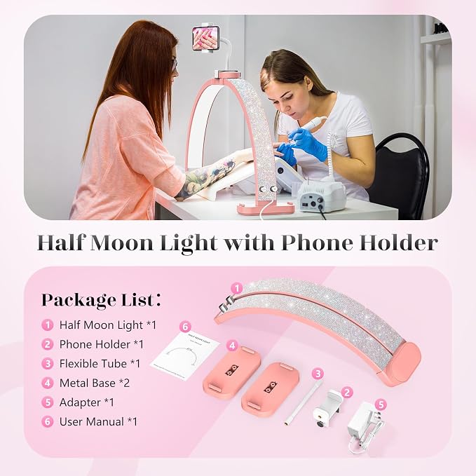 LIONVISON Half Moon Light for Nail Tech: 31 inch Lash LED Lamp - 48W Foldable