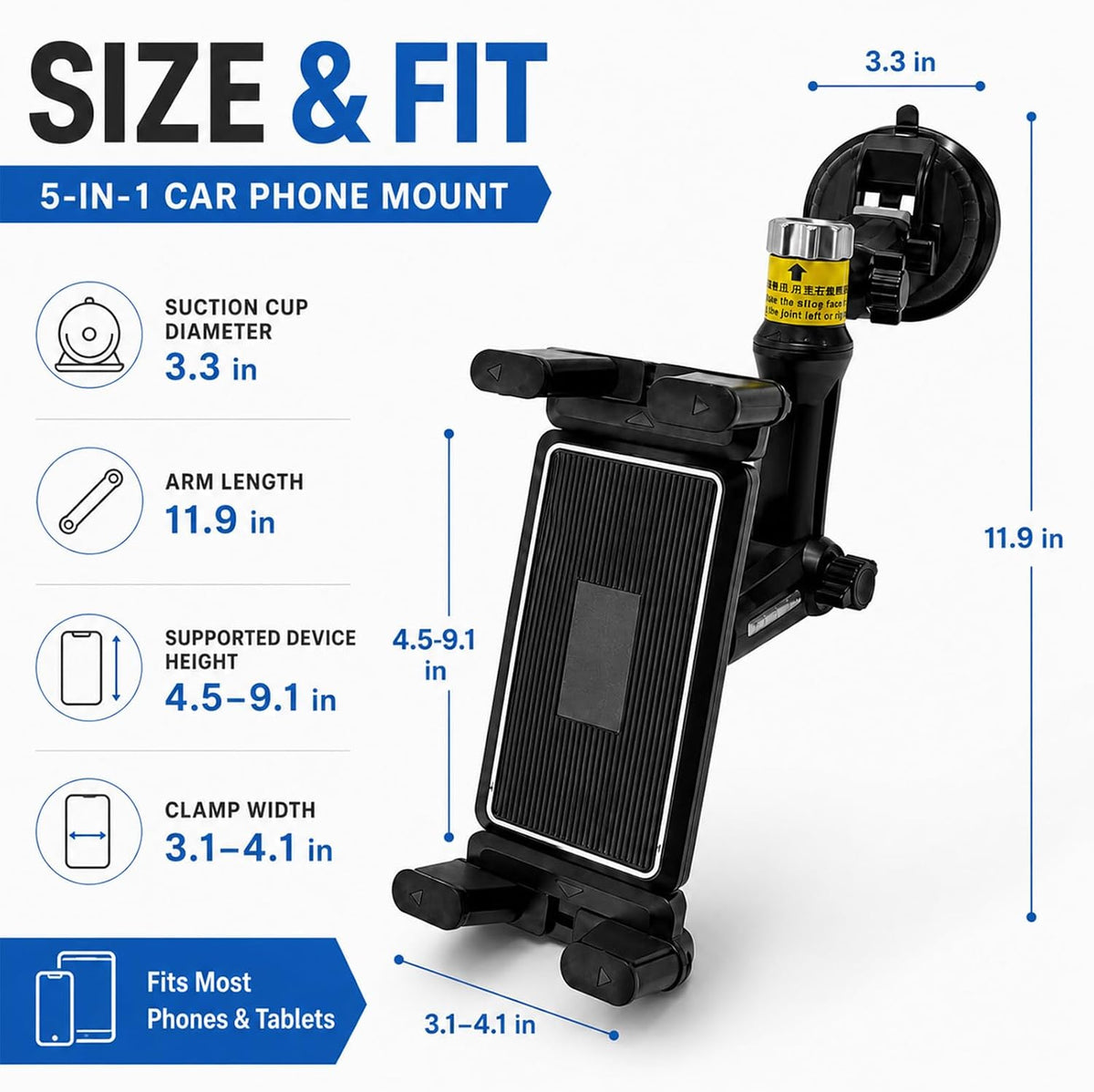 5 in 1 Car Phone Holder, Auto Windshield Dashboard Smartphone Mount