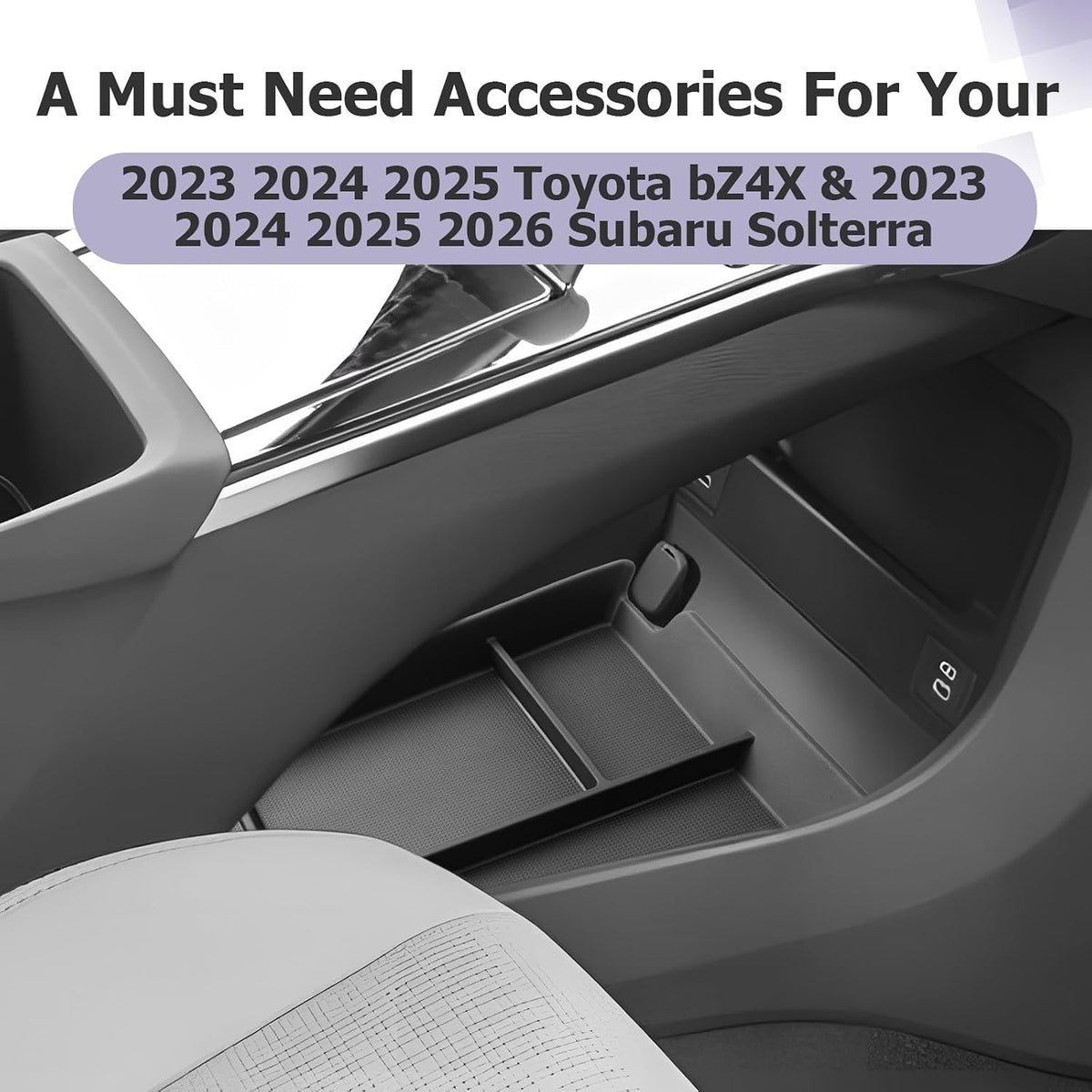 LUWU Lower Console Organizer Compatible with 2023 2024 2025 Toyota bZ4X & 2023 2024 2025 Subaru Solterra Accessories Armrest Console Secondary Storage Box Insert Tray Silicon Material Black