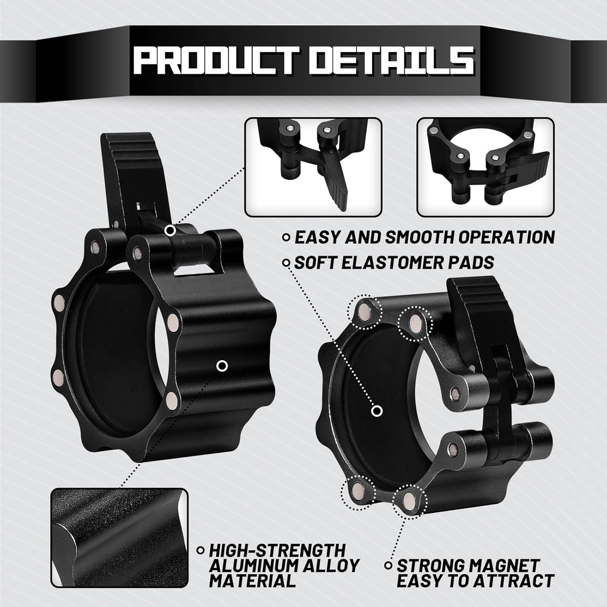 RitFit Barbell Collars - Heavy Duty Magnetic Locking Clamps with Quick Release & Non-Slip Pads (Pair)