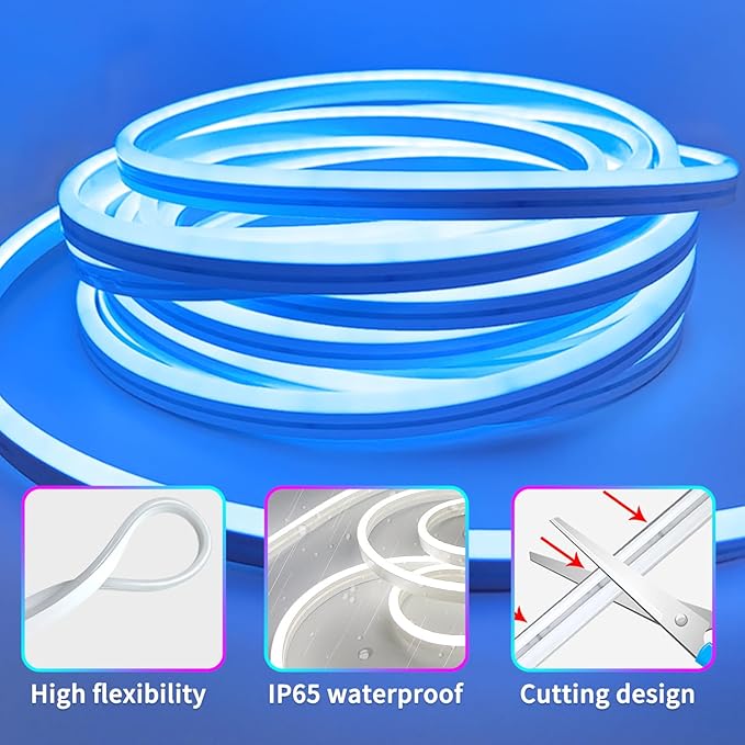 50ft Neon Rope Light, 24V RGB LED Strip Lights, Multi-Color, Music Sync, Dimmable, Remote/APP Control, Flexible DIY Design for Bedroom Indoor Outdoor