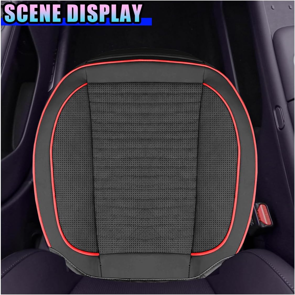 Car Front Bottom Seat Cover, Leather Anti-Slip Seat Cushion Pad with Storage Pocket, Breathable Full Wrapping Edge Seat Protector, Universal Auto Interior Accessories for Cars SUV (BlackRed)