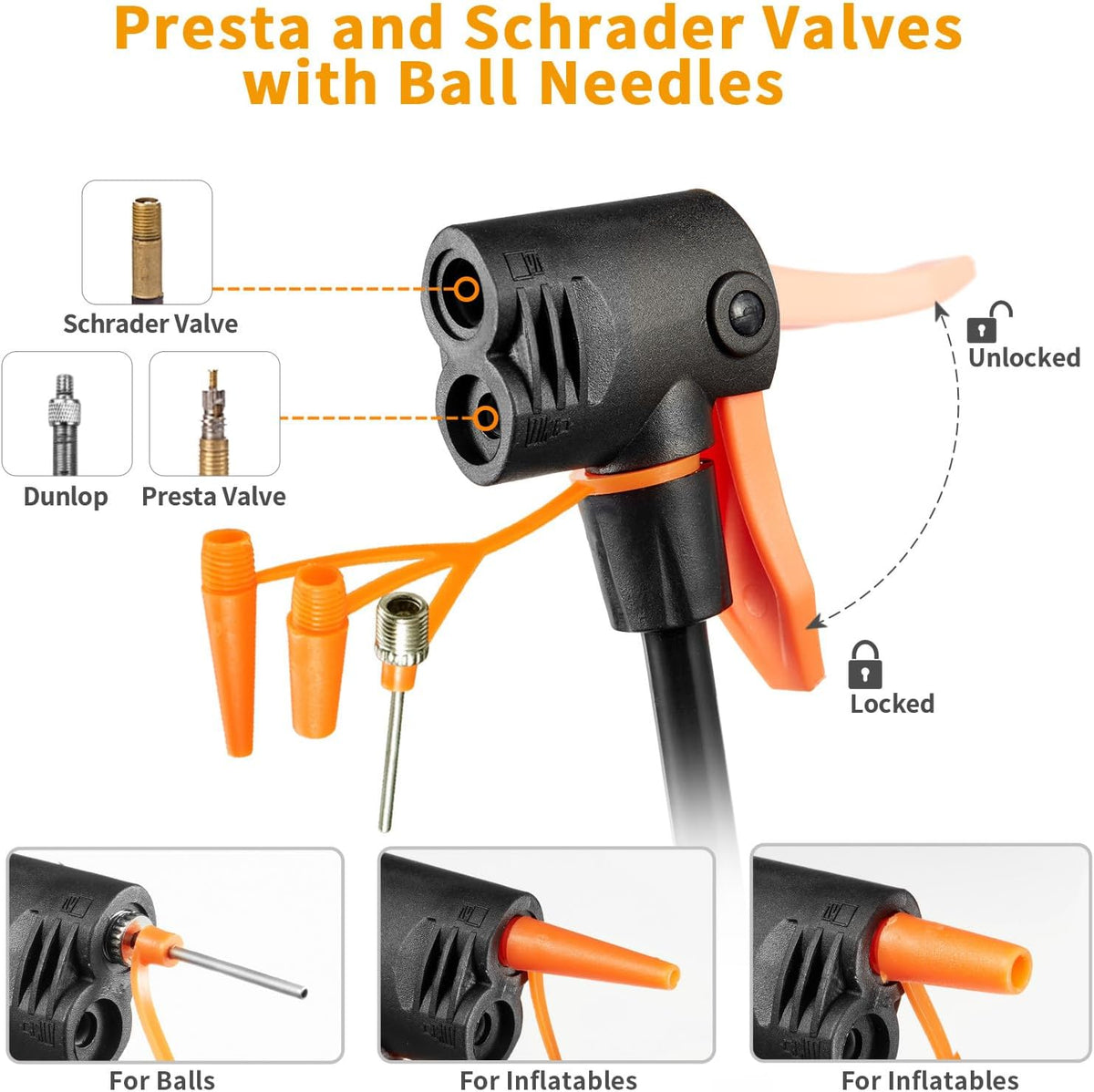 Skiennix Portable Floor Bike Pump - Dual Presta & Schrader Valves | Ideal for Tires & Balls
