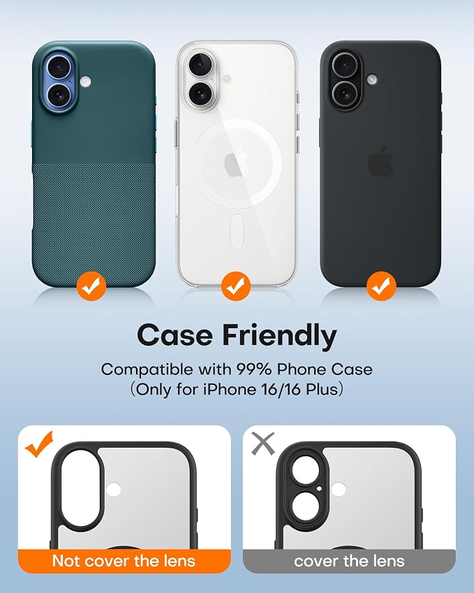 TAURI 2 Pack for iPhone 16/16 Plus Camera Lens Protector, Full Coverage