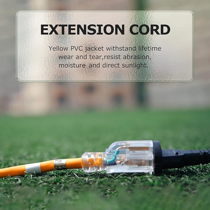 YOJOE Indoor Outdoor Extension Cord with Lighted End, 3 Prong 15A Weatherproof Power Cord, 12 Gauge Heavy Duty 30 ft Yellow Extension Cord for Garage, Garden and Home, 12/3 SJTW UL Listed