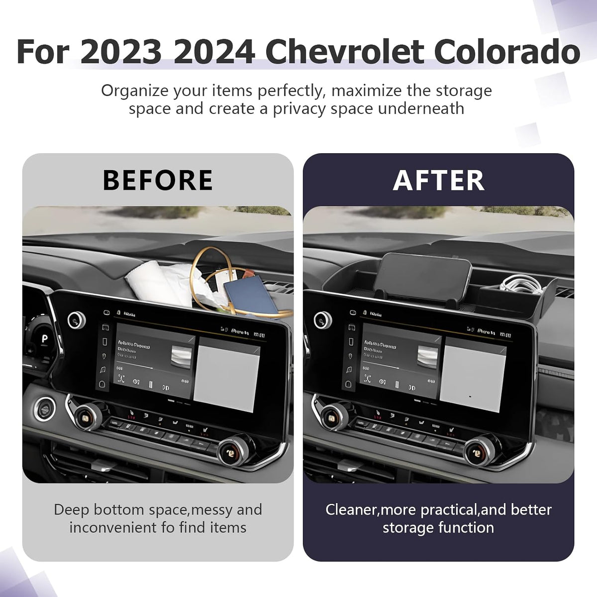 LUWU Dashboard Tray for 2023 2024 2025 2026 Chevy Colorado & GMC Canyon Armrest Storage Box Armrest Organizer Console Organizer Tray 2025 2026 Colorado GMC Canyon Accessories (NOT for Canyon AT4X)