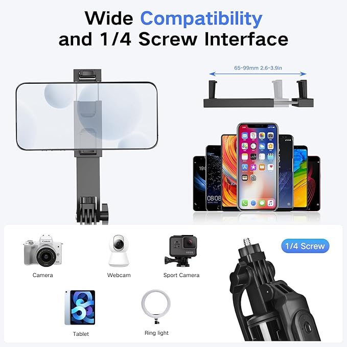 Vlogging Kit for iPhone/Android, Metal Selfie Stick Tripod for iPhone