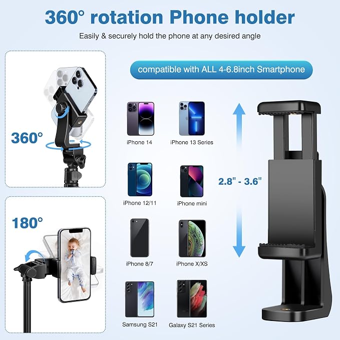 70" Phone Tripod with Remote & Holder, Portable Cell Phone Stand, Selfie Stick