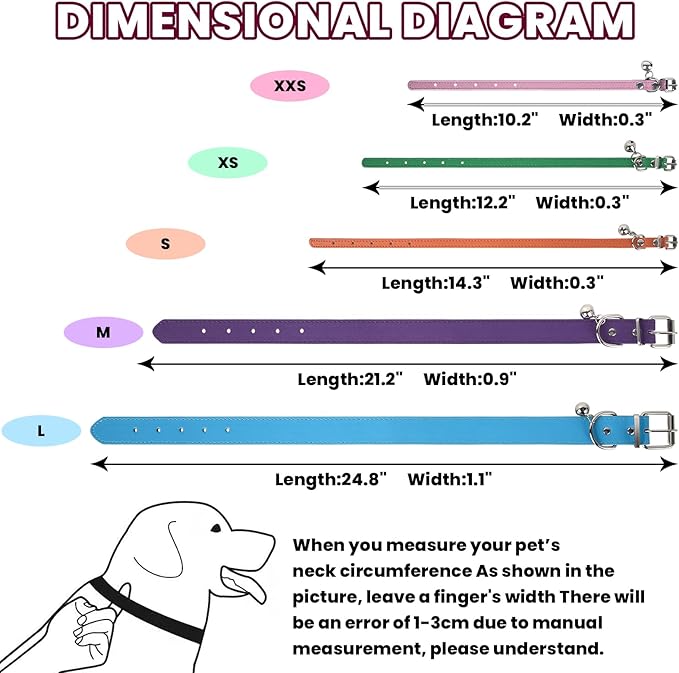 S Dog Collar for Small Dogs Adjustable Dog Collars Cat Collar for Small Medium Large Dogs 3/8 inch Width (Purple, S)