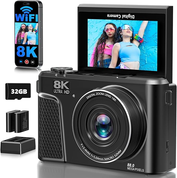 8K Digital Camera for Photography, 88MP Autofocus Vlogging Camera for YouTube