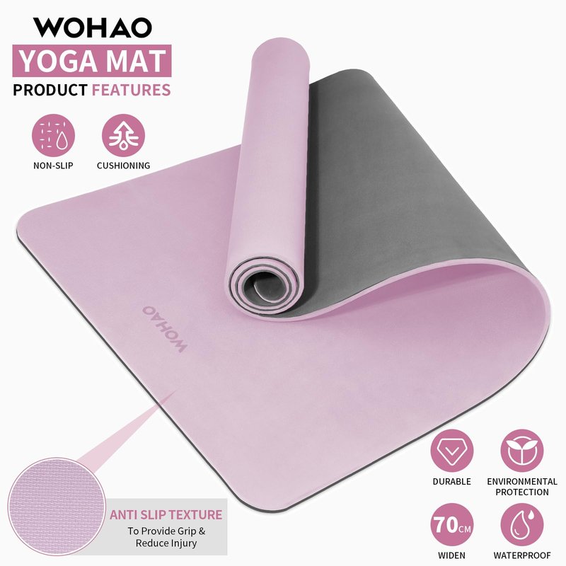 WOHAO Extra Thick 8mm Yoga Mat, 72"x28" Non Slip Exercise Mat, Reversible 2-Sided Dual Color Premium POE Material, with Carrying Strap for Yoga, Pilates, Home Gym