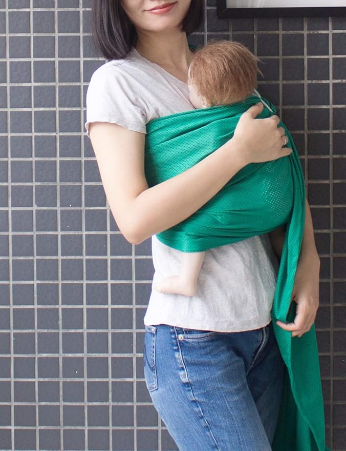 Baby Water Ring Sling Carrier | Lightweight Breathable Mesh Baby Wrap for Infant, Newborn, Kids and Toddlers | Perfect for Summer, Swimming, Pool, Beach | Great for Dad Too Green