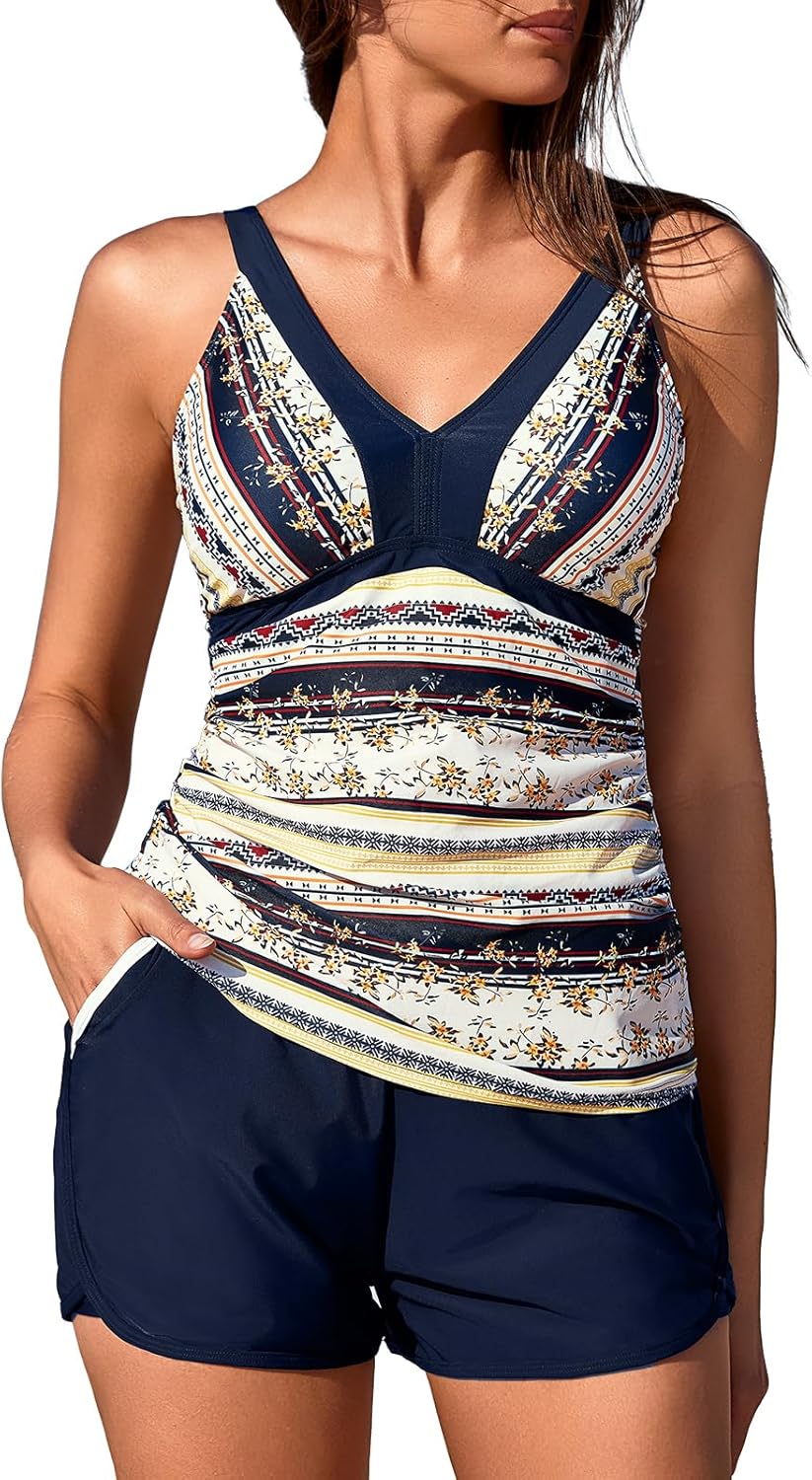 Summer Mae Color Block Tankini Swimsuit - Sporty Two-Piece with Side Pockets | Women's Swimwear 2025
