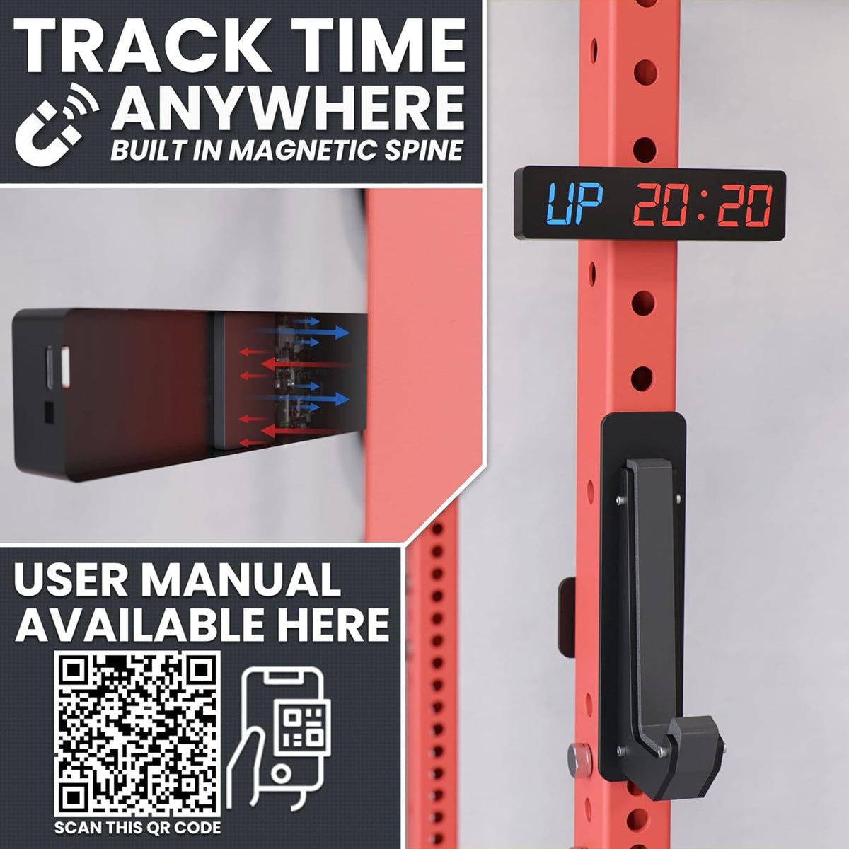 Synergee Magnetic Gym Timer Clock - LED Display, 30-Hour Battery, Built-in Magnet | Ideal for Home & Garage Workouts