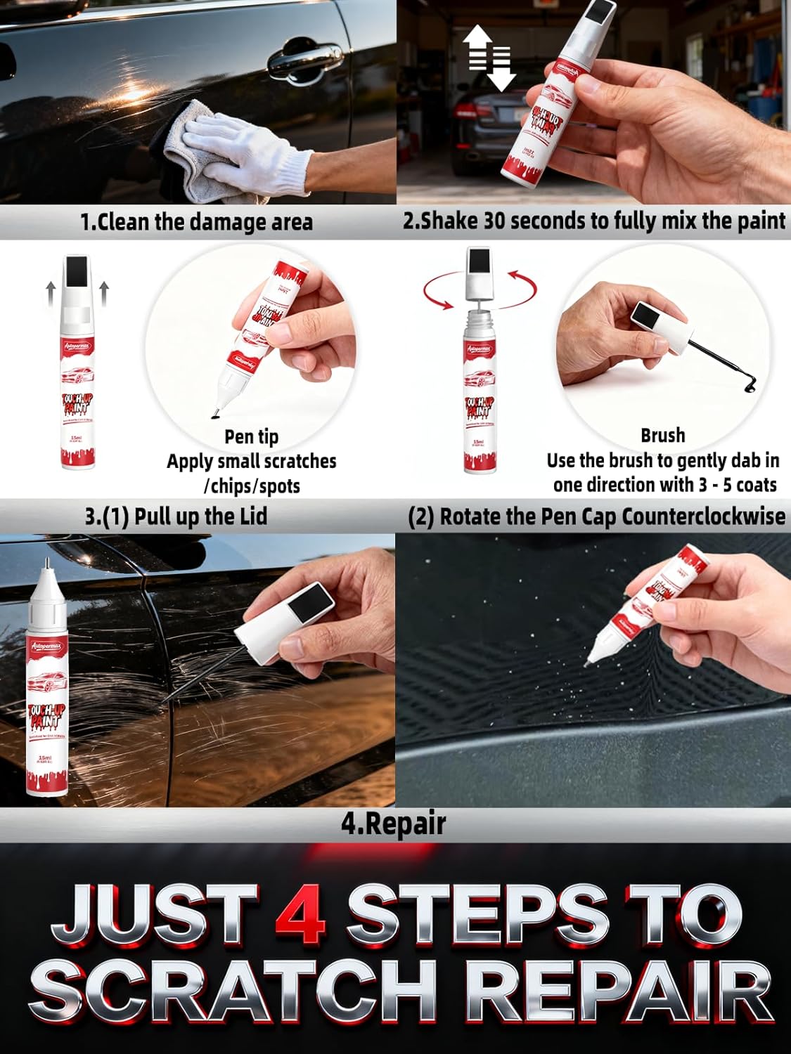 NH-830M Lunar Silver Metallic Car Touch Up Paint for Honda, Color Accurate Two-In-One Car Paint Scratch Repair Pen, Professional Scratch Remover for Vehicles Chips and Nicks Scuff