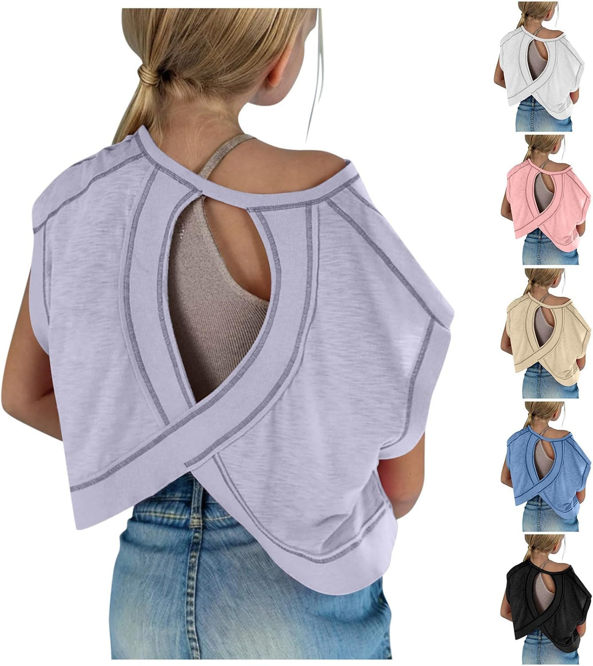 Skiennix Summer Tops for Kids - Fashionable Round Neck Short Sleeve Tees | Cute Casual Backless Design