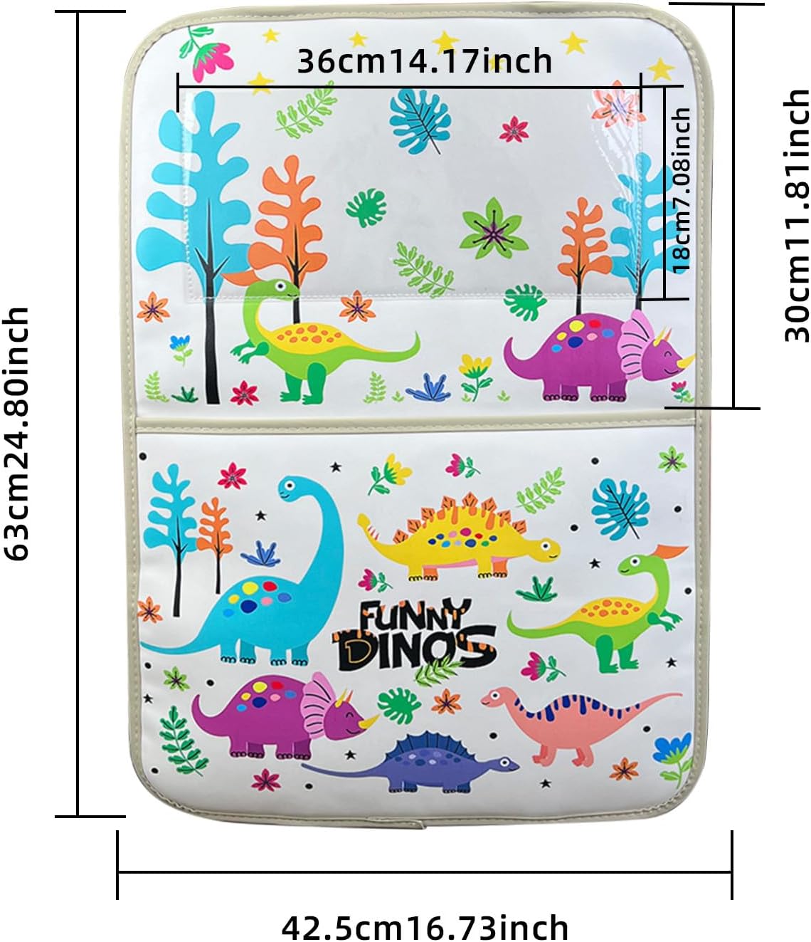 kids Leather Car Backseat Organizer with Foldable Table Tray, Car Storage Organizer with Tablet Holder, Car Seat Back Protectors Kick Mats, Travel Accessories (Dinosaur)