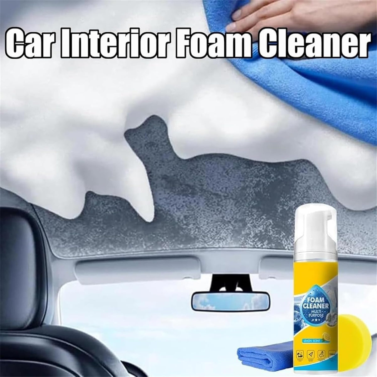 Powerful &amp; Multipurpose Car Interior Foam Cleaner, All-Purpose Rinse-Free Foam Cleaner Spray, Deep Penetration Rich Foaming Stain Remover (2 Pcs)