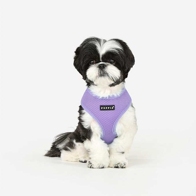 Puppia Soft Dog Harness No Choke Over-The-Head Triple Layered Breathable Mesh Adjustable Chest Belt and Quick-Release Buckle, Violet, Small