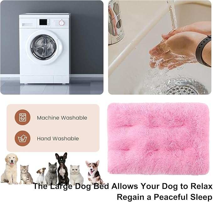 Dog Crate Mat, Dog Bed for Large Dogs, Comfy Fluffy Kennel Pad Anti-Slip for Dog beds & Furniture, Quilted Dog Bed for Pets for Medium/Small Dogs Cats (Color : Pink 3, Size : 30x21)