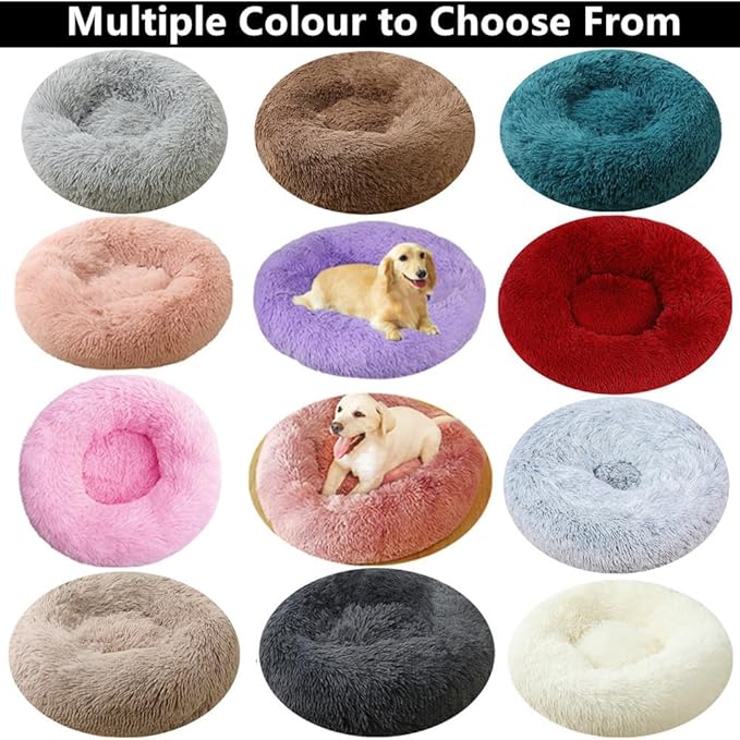 Calming Donut Dog & Cat Bed, 36 Inch Round Fluffy Dog Beds for Small Medium Large Dogs and Cats Anti-Anxiety, Puppy Bed, Washable Round Cozy Soft Pet Bed (Multi Color)