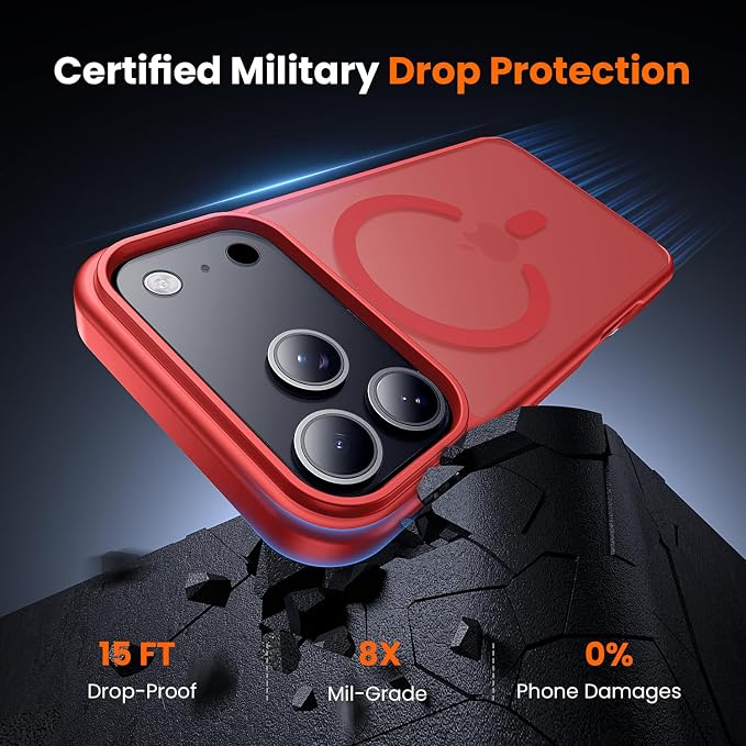 toushion 3 in 1 for iPhone 17 Pro Case Matte Red, Fits MagSafe, Screen