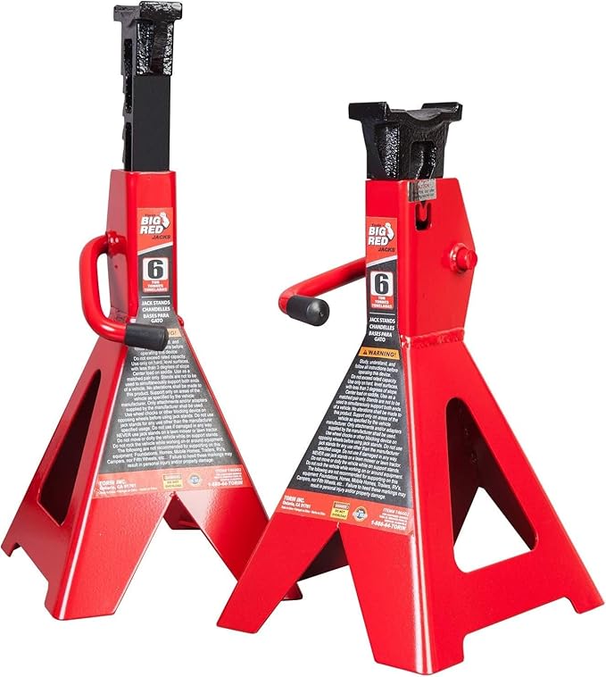Big RED AT46002R-1 Torin Steel Jack Stands: 6 Ton (12,000 lb.) Capacity, Red, 1 Pair