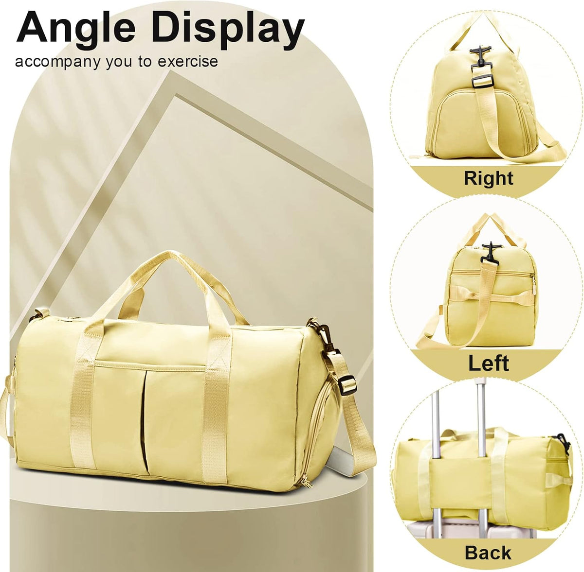 ZGWJ Sports Gym Bag - Waterproof Weekender with Wet Pocket & Shoe Compartment | Lightweight Beige