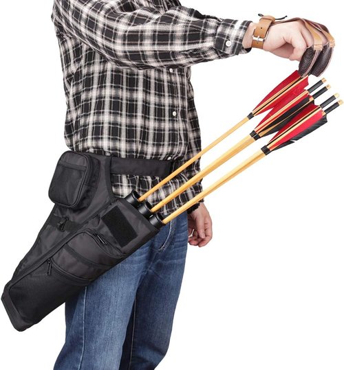 KRATARC Hip Quiver - 3-Tube Arrow Carry Bag with Adjustable Belt & Pockets for Archery