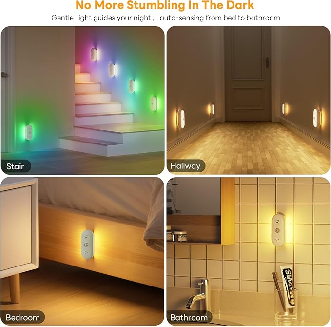Motion Sensor Night Light Rechargeable: 90-Day Lasting Battery for Bedroom Bathroom Stair - Dual-Sided Glow with 3000K Natural Diffusion Light for Kids Adults