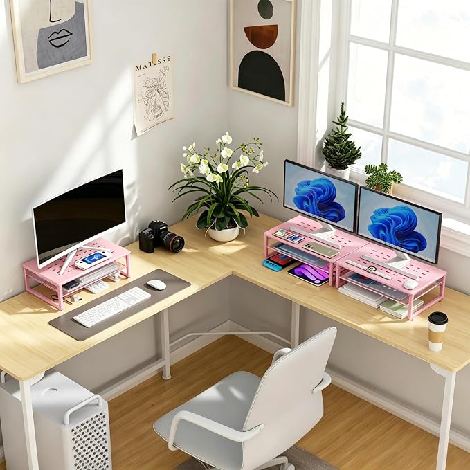 Gianotter 2-Tier Metal Monitor Stand Riser, Workspace Organizer