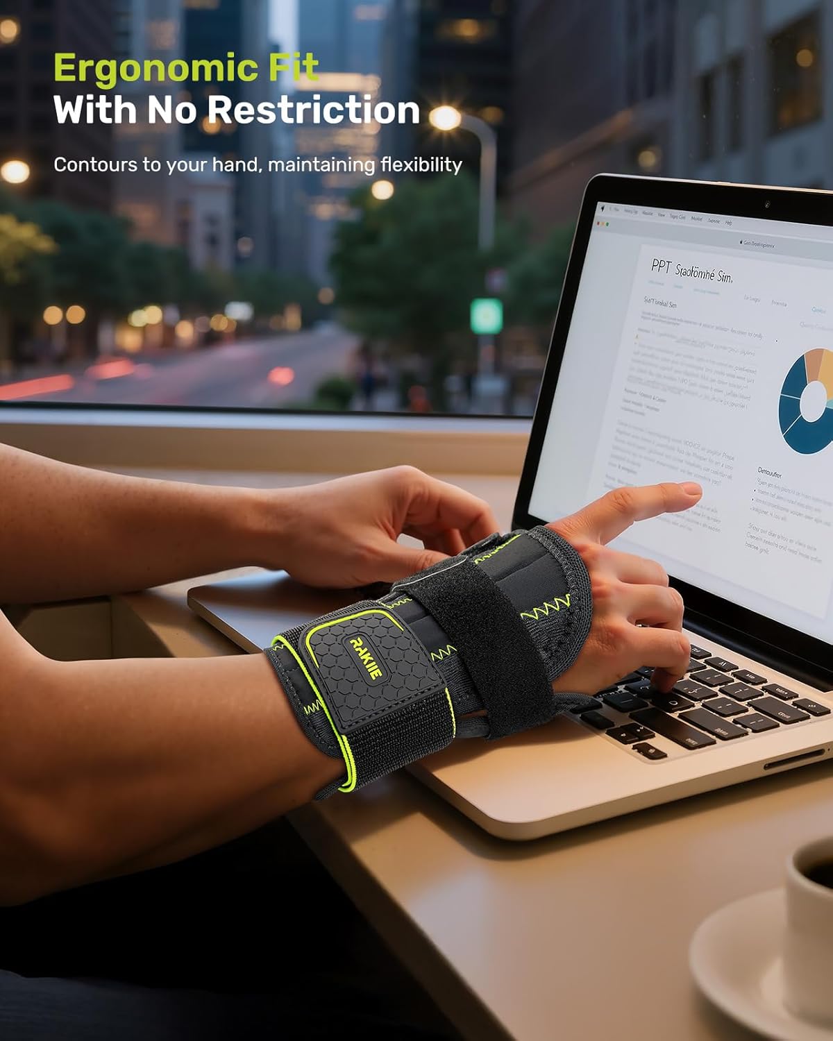 Rakiie Right Hand Wrist Brace - Lightweight Soft Support for Carpal Tunnel Relief | Yellow L/XL